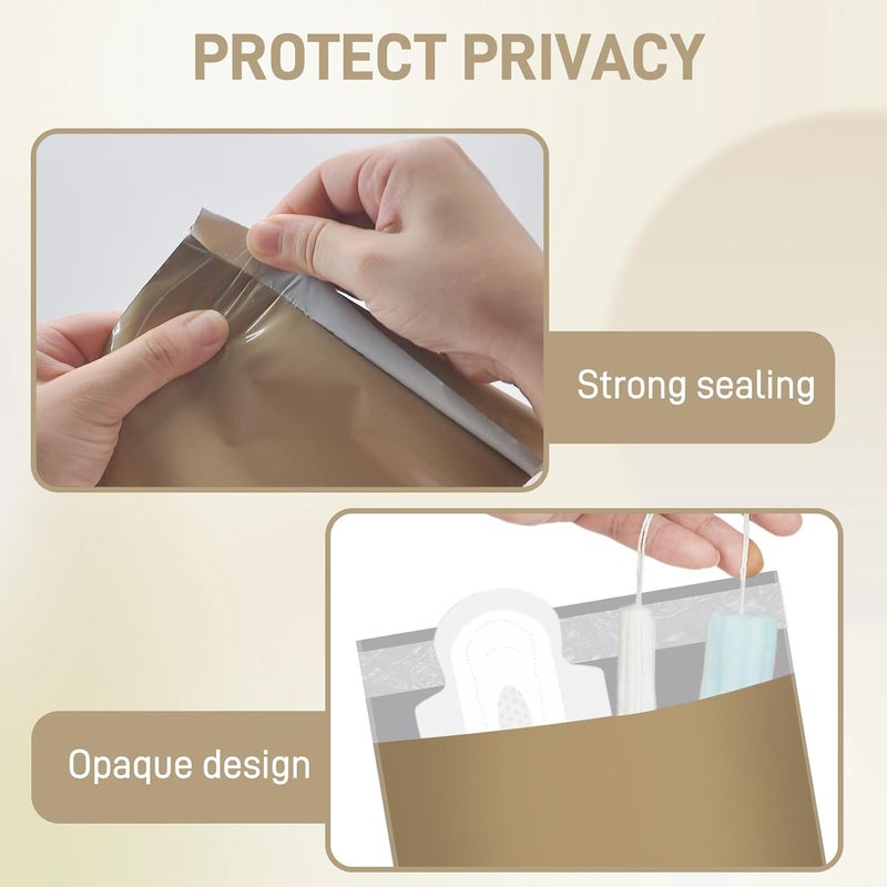 FARVIGOR Sanitary Napkin Disposal Bags , 100Pcs Women Feminine Hygiene Disposal Bags for Tampons and Pads, Personal Disposal Bag Self-Sealing, Privacy Protection, 9.8x5.9"(Khaki) - Image 3